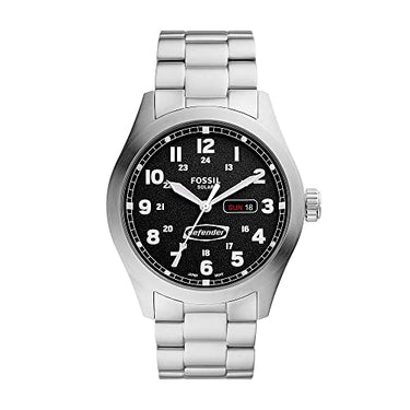 Fossil Defender Herrenuhr, Solarbetriebenes Dreizeiger-Datum mit Edelstahl- oder Lederarmband im Sale